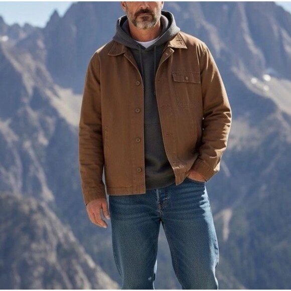 VTG 90s Y2K Chore Barn Coat Tan Work Wear Canvas Cotton Gap Jacket Mens Large - Picture 1 of 16